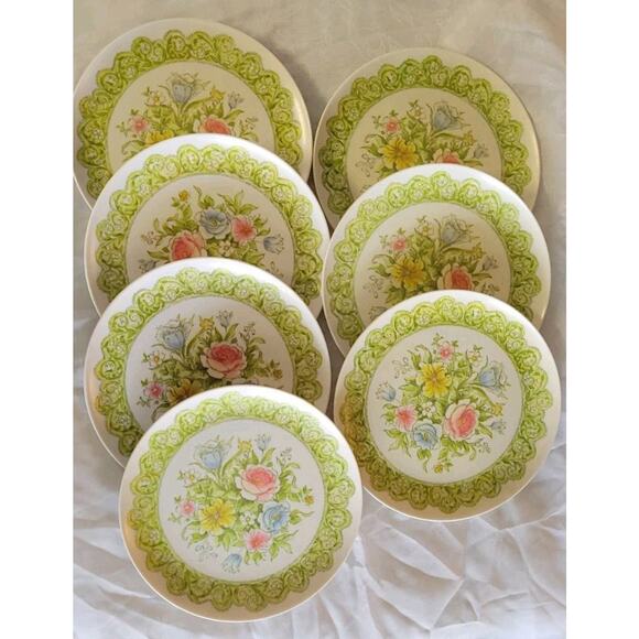 Allied Chemical Melamine Plate Set of 7 RARE HARD TO FIND PATTERN Floral... - Picture 1 of 10